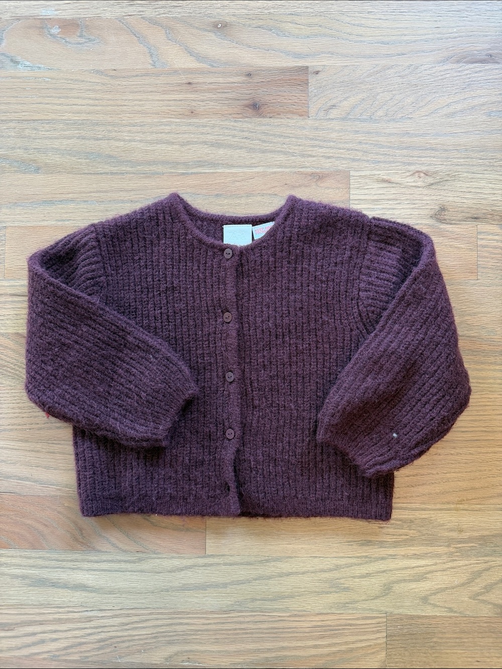 Zara Girls Plum Purple Wool Blend Chunky Knit Button Cardigan 2T 92cm NWOT
